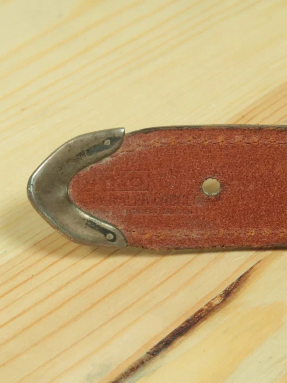 Vtg 80s Polo Ralph Lauren Western Sterling Silver Belt Mens 34 Brown Made in UK